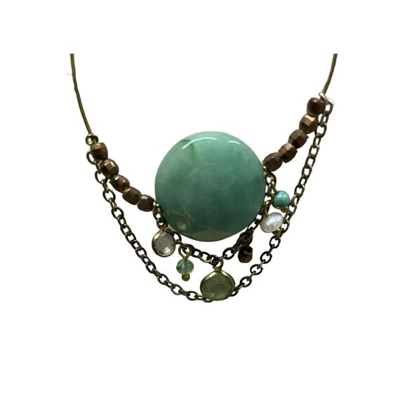 Handmade One-Of-A-Kind Amazonite Aquamarine Blue Stone Hoop Bead Pierced Earring - Picture 2 of 3